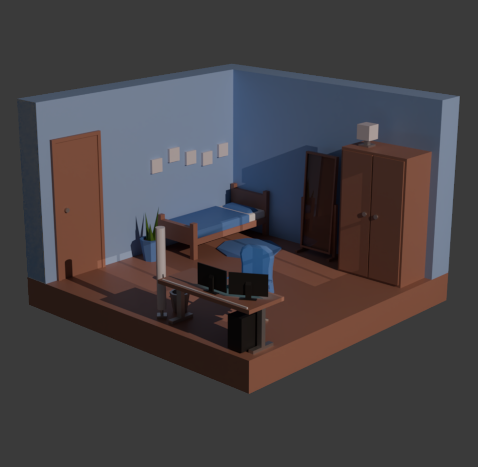 Low poly kamer met een polybudget van 1000 vertices.