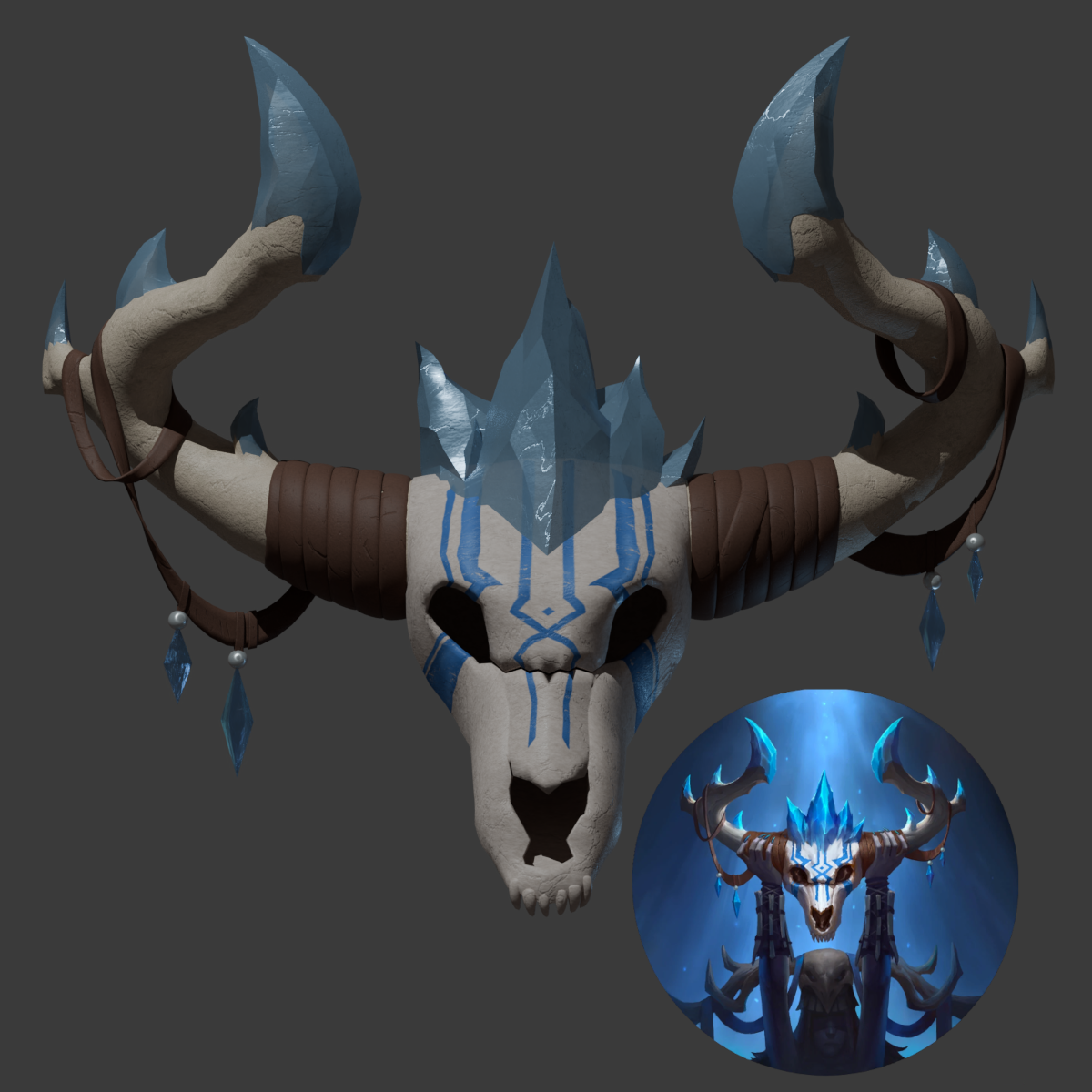 Fantasy dierenschedel op basis van een afbeelding.