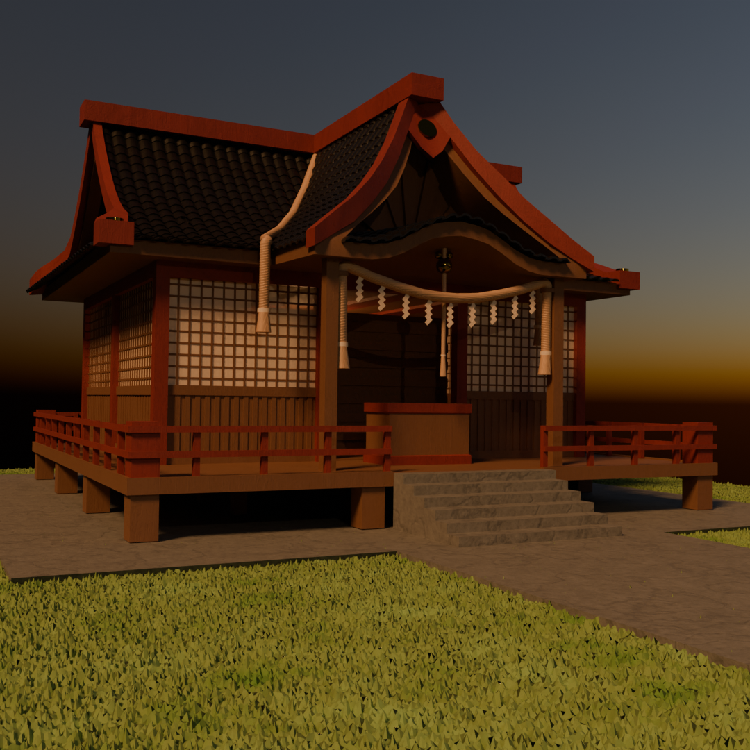 Stylised versie van een Haiden (拝殿), onderdeel van een Shinto tempel.
